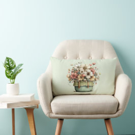 Potted Flowers Cozy Shabby Style Cute ランバークッション
