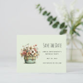 Potted Flowers Cozy Shabby Style Cute 案内ポストカード (スタンド正面)