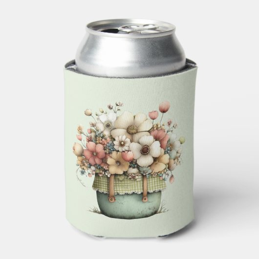Potted Flowers Cozy Shabby Style Cute 缶クーラー (缶正面)