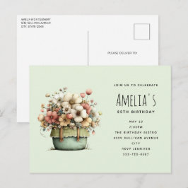Potted Flowers Cozy Shabby Style Cute Birthday インビテーションポストカード