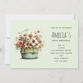 Potted Flowers Cozy Shabby Style Cute Birthday 招待状