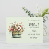 Potted Flowers Cozy Shabby Style Cute Birthday 招待状 (スタンド正面)