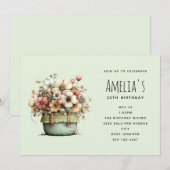 Potted Flowers Cozy Shabby Style Cute Birthday 招待状 (正面/裏面)