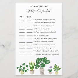 Potted Plants Baby Shower He Said She Said Game