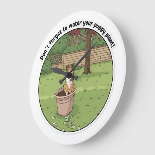 Potted Sheltie ラージ壁時計 (傾斜)