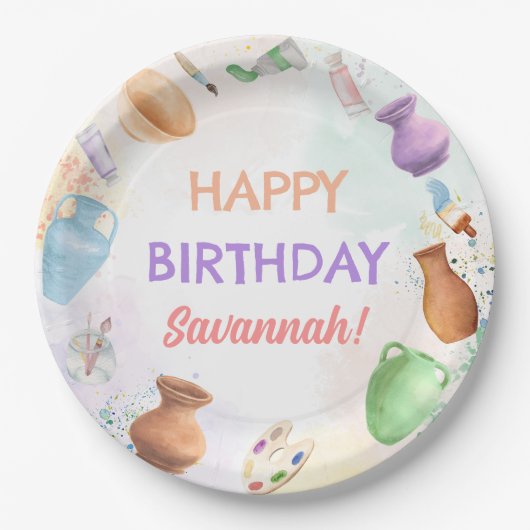 Pottery Paining Party Birthday ペーパープレート (正面)