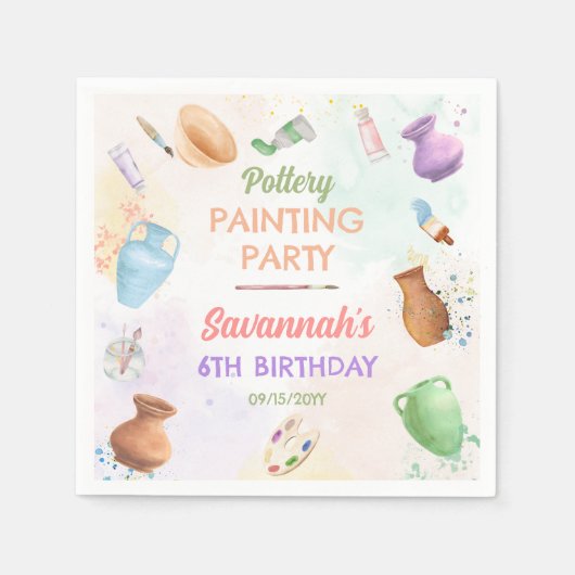Pottery Painting Birthday スタンダードカクテルナプキン (正面)
