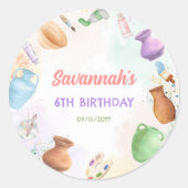 Pottery Painting Birthday ラウンドシール (正面)