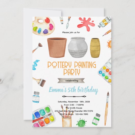 Pottery Painting party theme invitation  招待状 (正面)