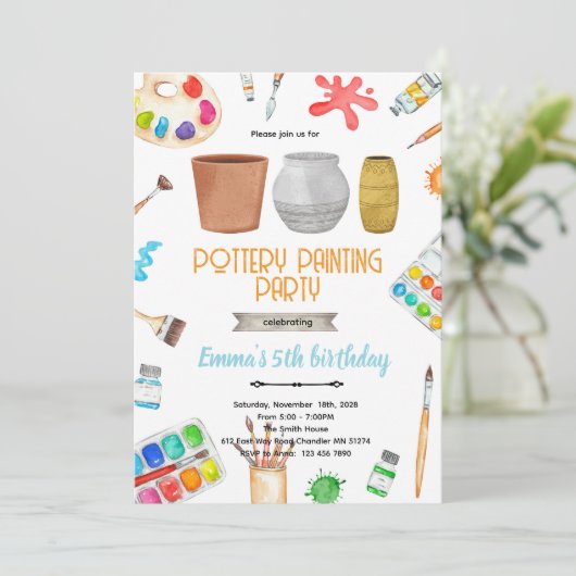 Pottery Painting party theme invitation 招待状 (スタンド正面)