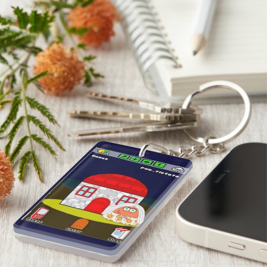 Pouの長方形(両面の) Keychainの家 キーホルダー (正面右)