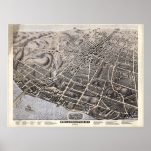 Poughkeepsie NY (1871年)のヴィンテージの絵解き地図 ポスター
