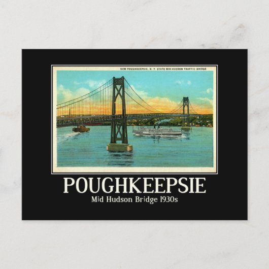 Poughkeepsie NY Mid Hudson Bridge 1930s ポストカード (正面)