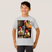 Poultry in Session – Chickens with Mic & Recorder Tシャツ (正面フル)