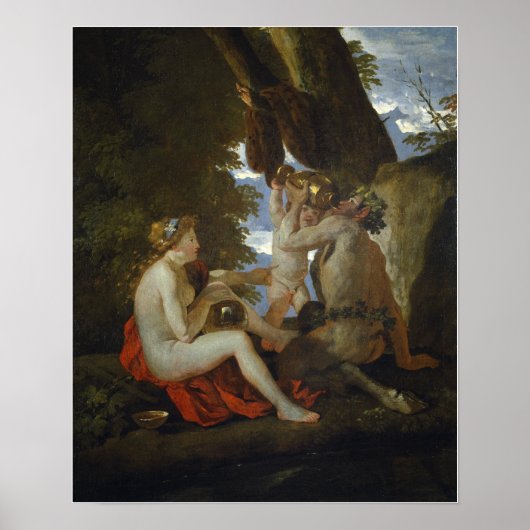 Poussin - Nymph And Satyr Drinking ポスター (正面)