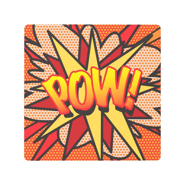 POWおもしろいレトロ漫画ブックアーポップ・アートのト メタルプリント (正面)