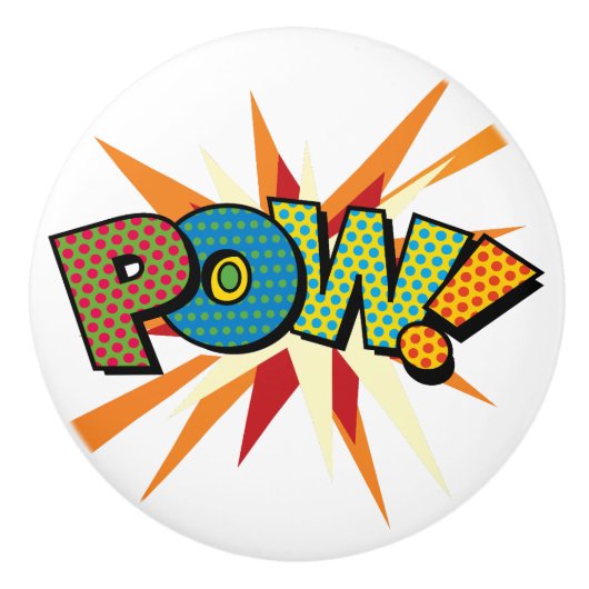 POW 面白いレトロ漫画ポップアート セラミックノブ (正面)
