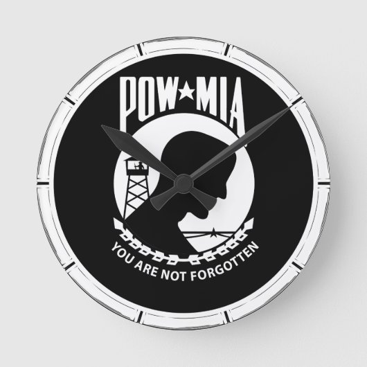 POW/MIA丸い竹フレーム ラウンド壁時計 (正面)