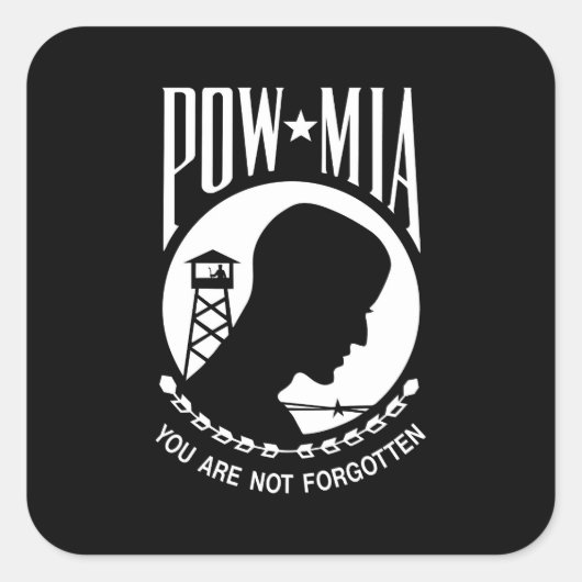 POW MIA フラグ：ベトナム戦争、WW2の行方不明兵 スクエアシール (正面)