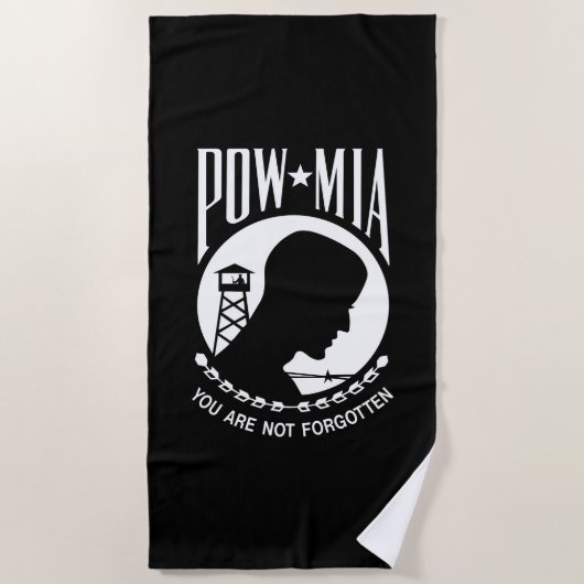 POW MIA フラグ：ベトナム戦争、WW2の行方不明兵 ビーチタオル (正面)