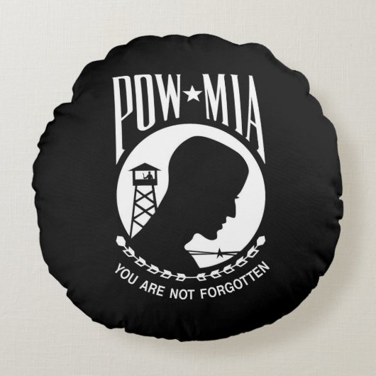 POW MIA フラグ：ベトナム戦争、WW2の行方不明兵 ラウンドクッション (正面)