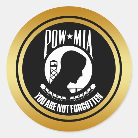 POW MIA -金ゴールドフレーム ラウンドシール (正面)