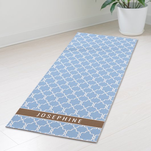 Powder Blue And Brown Trellis Pattern With Name ヨガマット