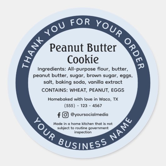 Powder Blue Cottage Law Food Ingredient Sticker ラウンドシール (正面)