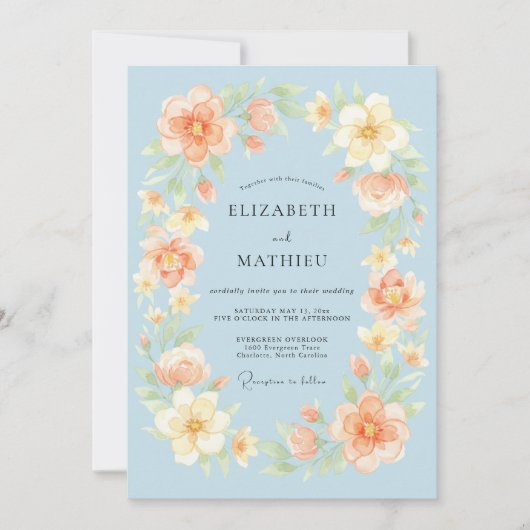 Powder Blue Delicate Spring Wedding 招待状 (正面)