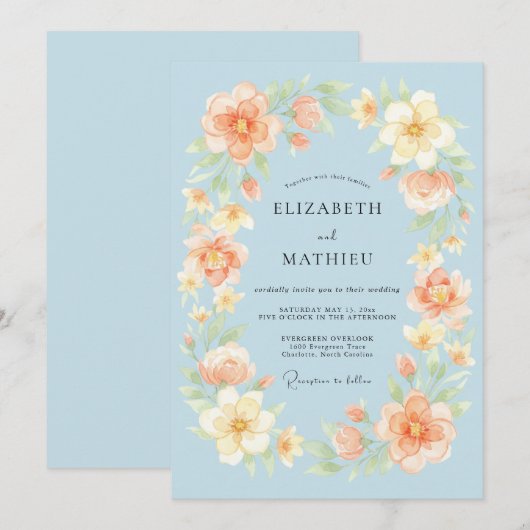 Powder Blue Delicate Spring Wedding 招待状 (正面/裏面)