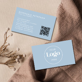 Powder Blue Elegant Custom Company Logo QR Code 名刺