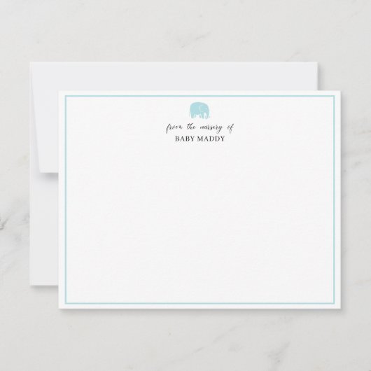 Powder Blue Elephant Nursery Stationery Note Card 招待状 (正面)