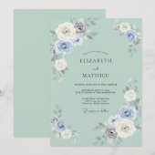 Powder Blue Ethereal Blossom Wedding 招待状 (正面/裏面)
