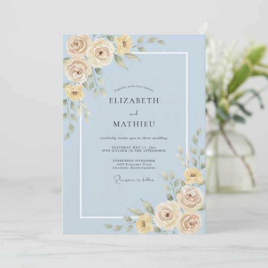 Powder Blue Exquisite Rose Spring Wedding 招待状 (スタンド正面)