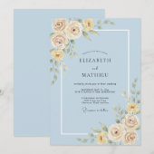 Powder Blue Exquisite Rose Spring Wedding 招待状 (正面/裏面)