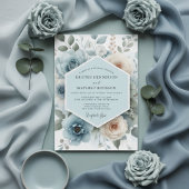 Powder Blue Floral Romance Wedding 招待状