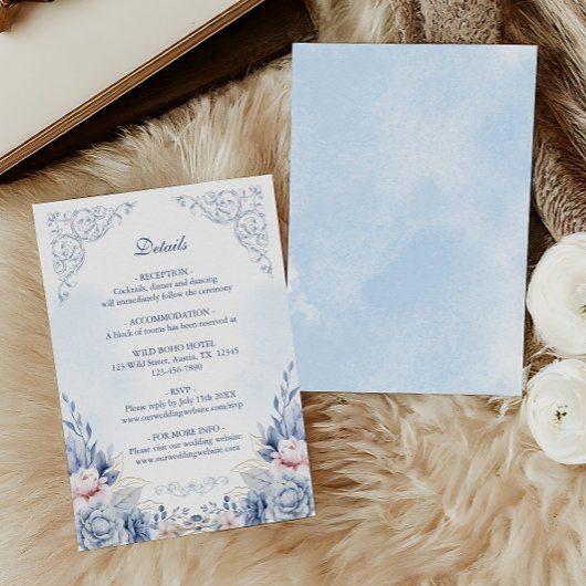 Powder Blue Floral Wedding Details エンクロージャーカード