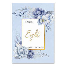 Powder Blue Floral Wedding, Elegant Gold Accent テーブルナンバー