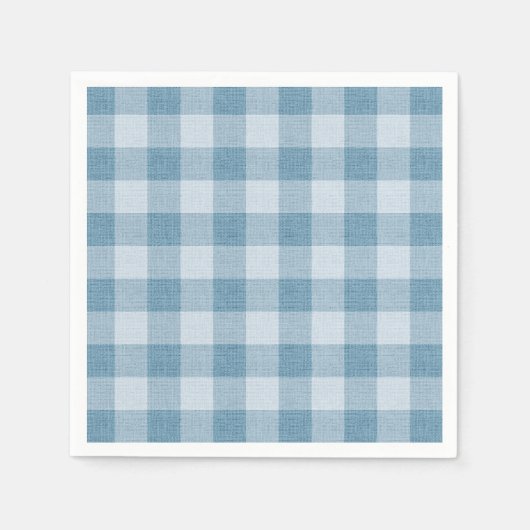 Powder Blue Gingham Buffalo Check Linen Texture スタンダードカクテルナプキン (正面)