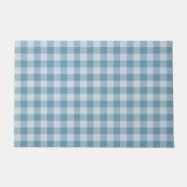 Powder Blue Gingham Buffalo Check Linen Texture ドアマット