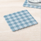 Powder Blue Gingham Buffalo Check Linen Texture ペーパーコースター (アングル)