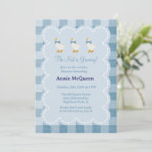Powder Blue Gingham Goose Baby Shower Invitation 招待状 (スタンド正面)