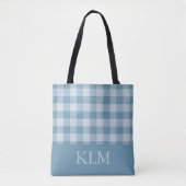 Powder Blue Gingham Monogram Custom Name トートバッグ (正面)