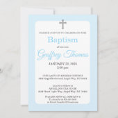 Powder Blue & Gray Cross Watercolor Baptism 招待状 (正面)