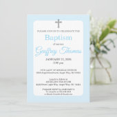 Powder Blue & Gray Cross Watercolor Baptism 招待状 (スタンド正面)