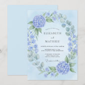Powder Blue Hydrangea Blossom Wedding 招待状 (正面/裏面)