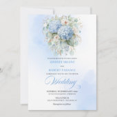 Powder Blue Hydrangea Gold Floral Wedding Invites 招待状 (正面)