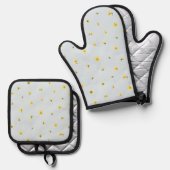 Powder Blue Japanese Yellow Viola Floral Pattern 鍋つかみ&鍋敷きセット (正面/裏面)