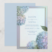 Powder Blue Lavender Hydrangea Gold Frame Wedding 招待状 (正面/裏面)