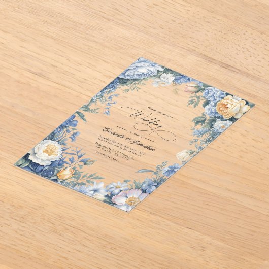 Powder Blue, Lemon Chiffon & Soft White Wedding アクリル招待状 (レイダウン)